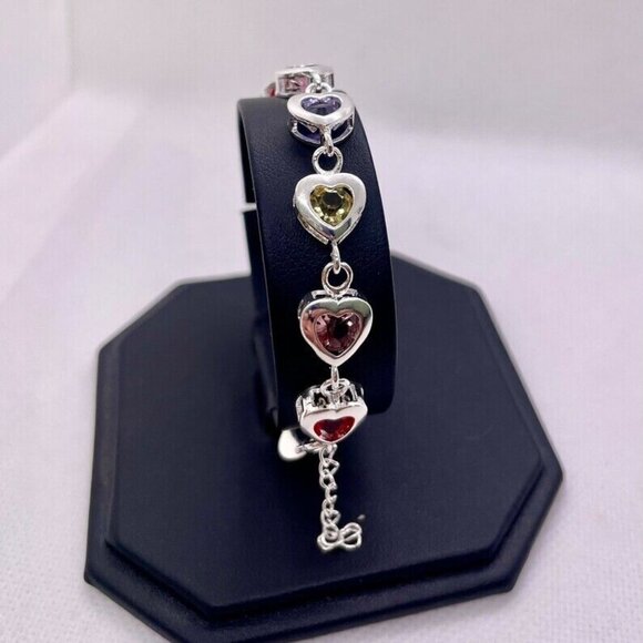 Multi color heart chain bracelet 925 sterling silver 8” adjustable - Picture 8 of 8